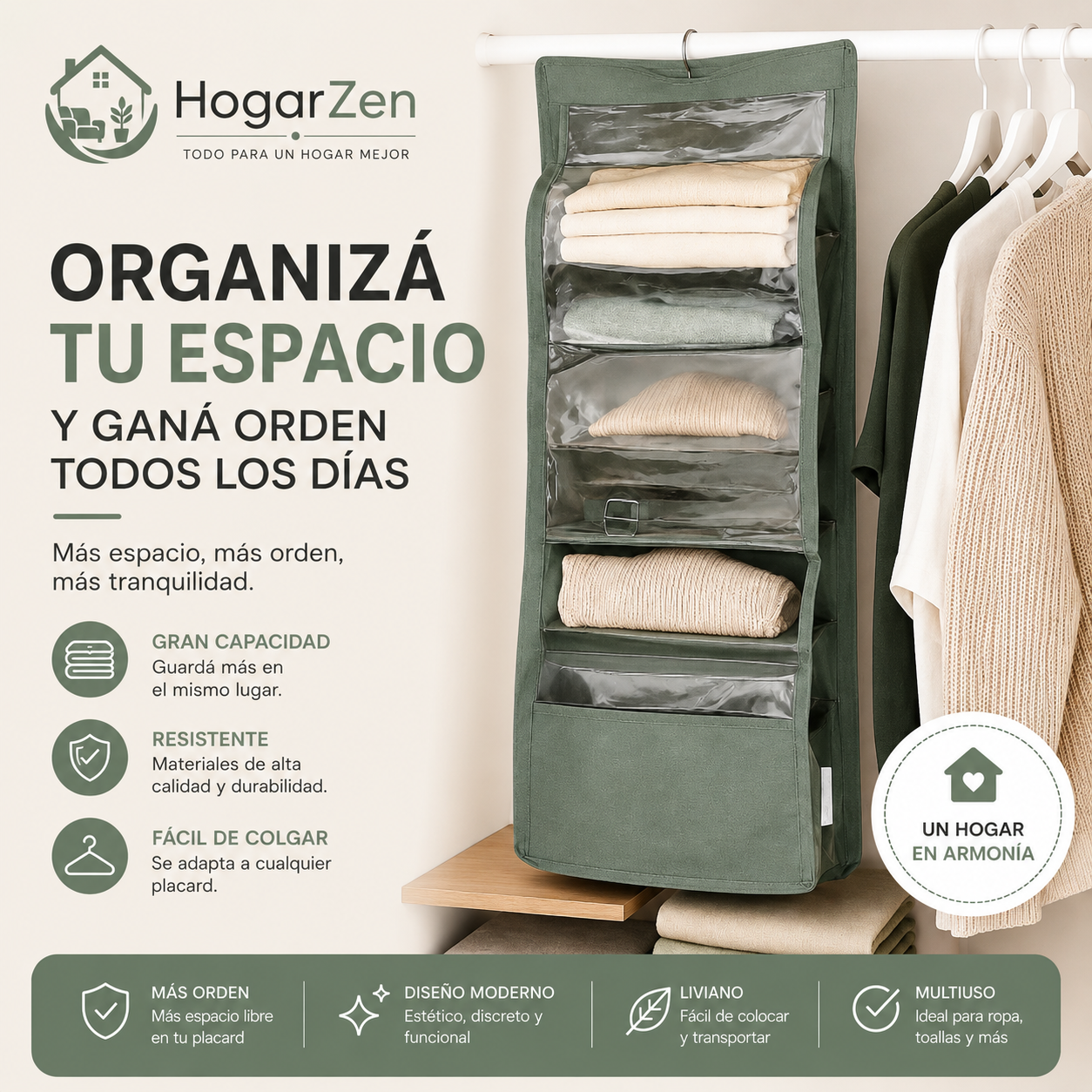 Organizador colgante para placar con 6 compartimentos
