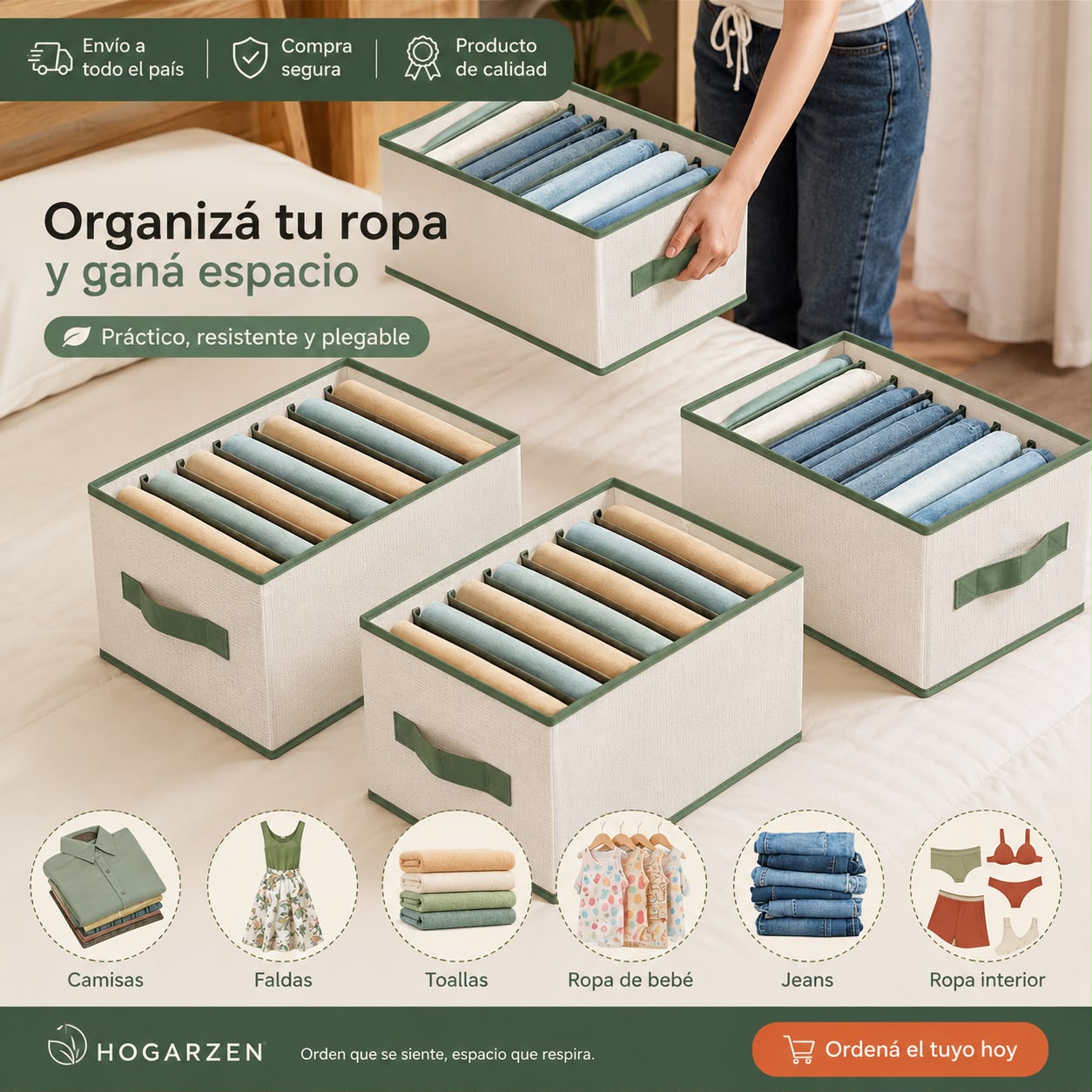 Organizador de ropa plegable con divisiones