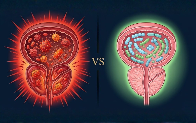 Microbioma prost&aacute;tico destruido vs equilibrado