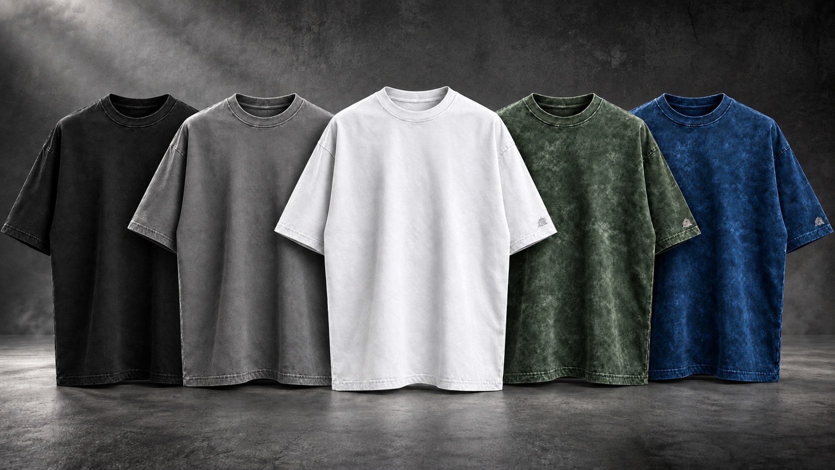 Cinco cores disponíveis de camisetas básicas Inferi