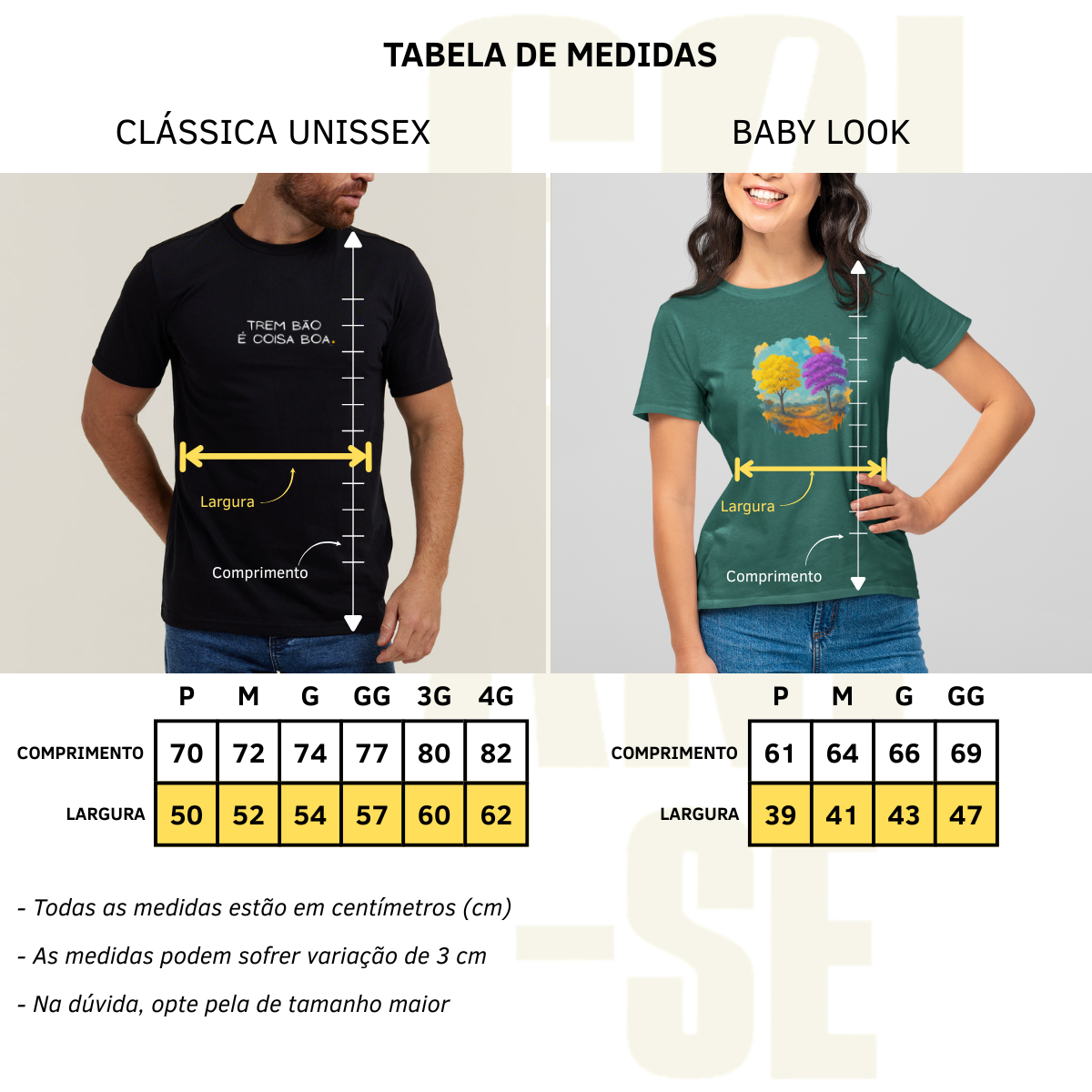 Padrão de Medidas Clássica e Baby Look Goiane-se