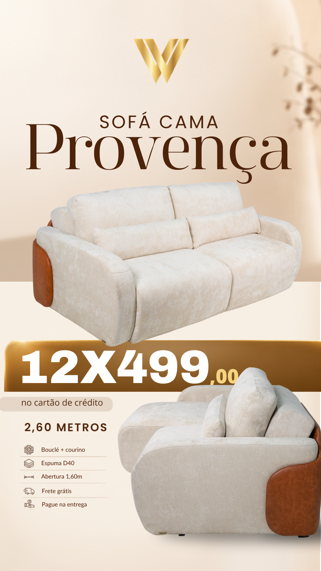 Sofá Cama Provença 2,60 metros