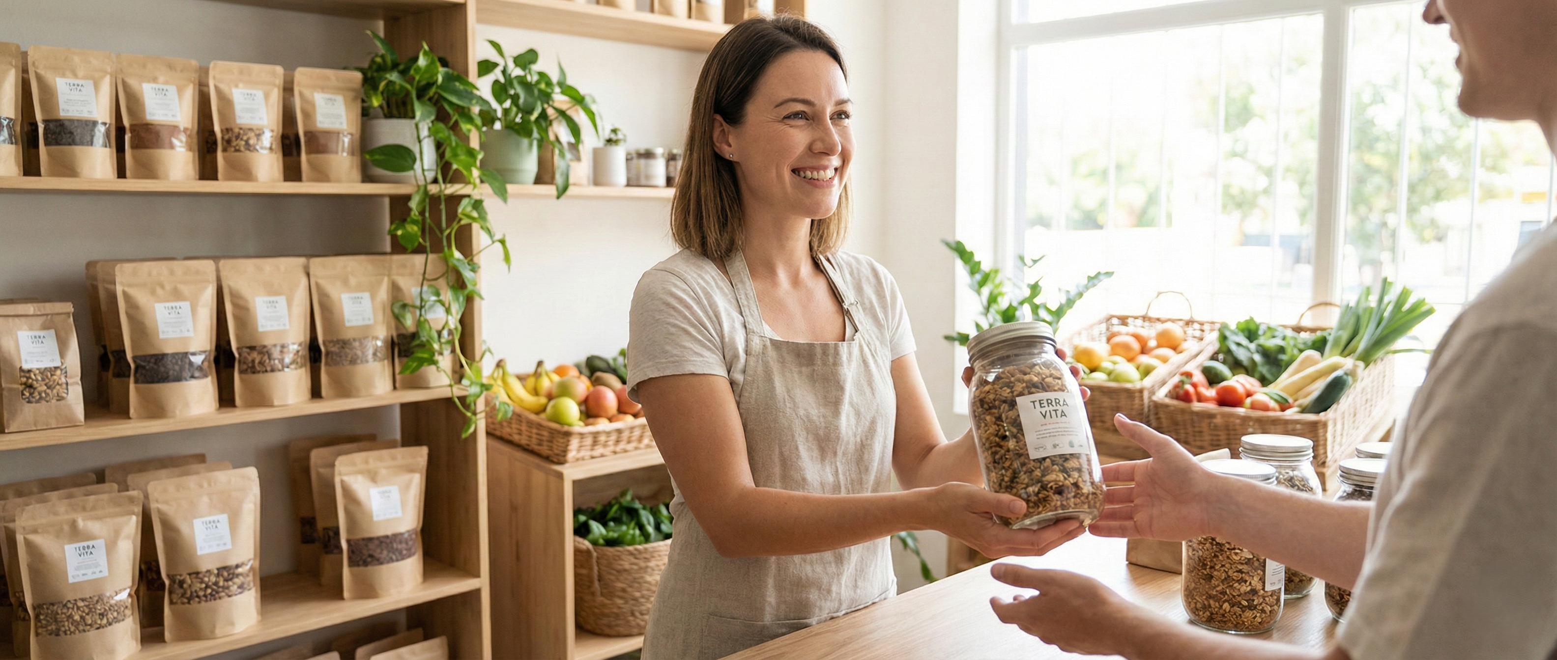 Chica sonriendo al recibir pedido