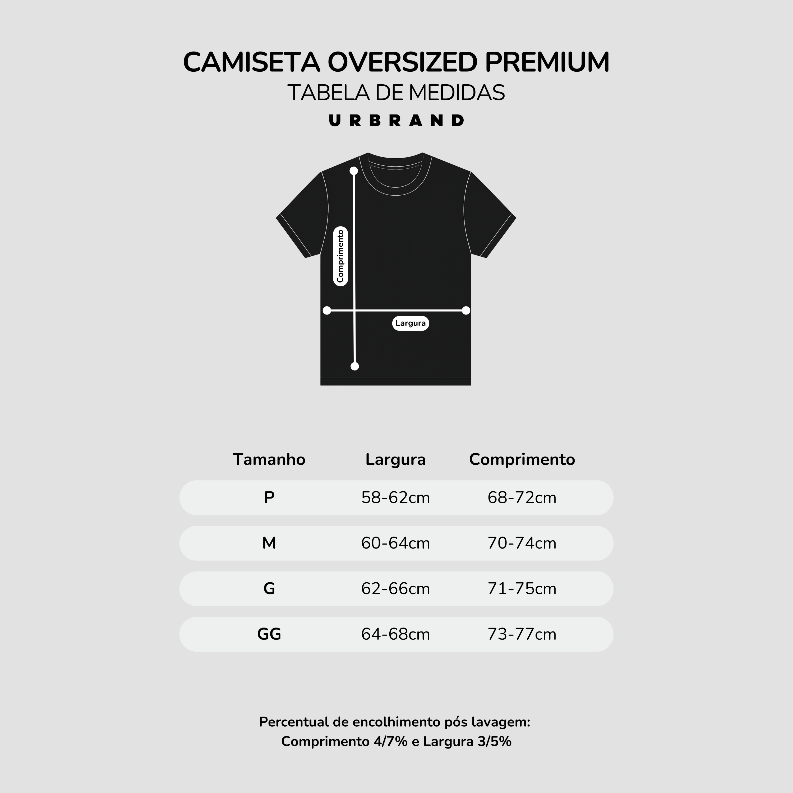 Tabela de Medidas - Camiseta Oversized Premium