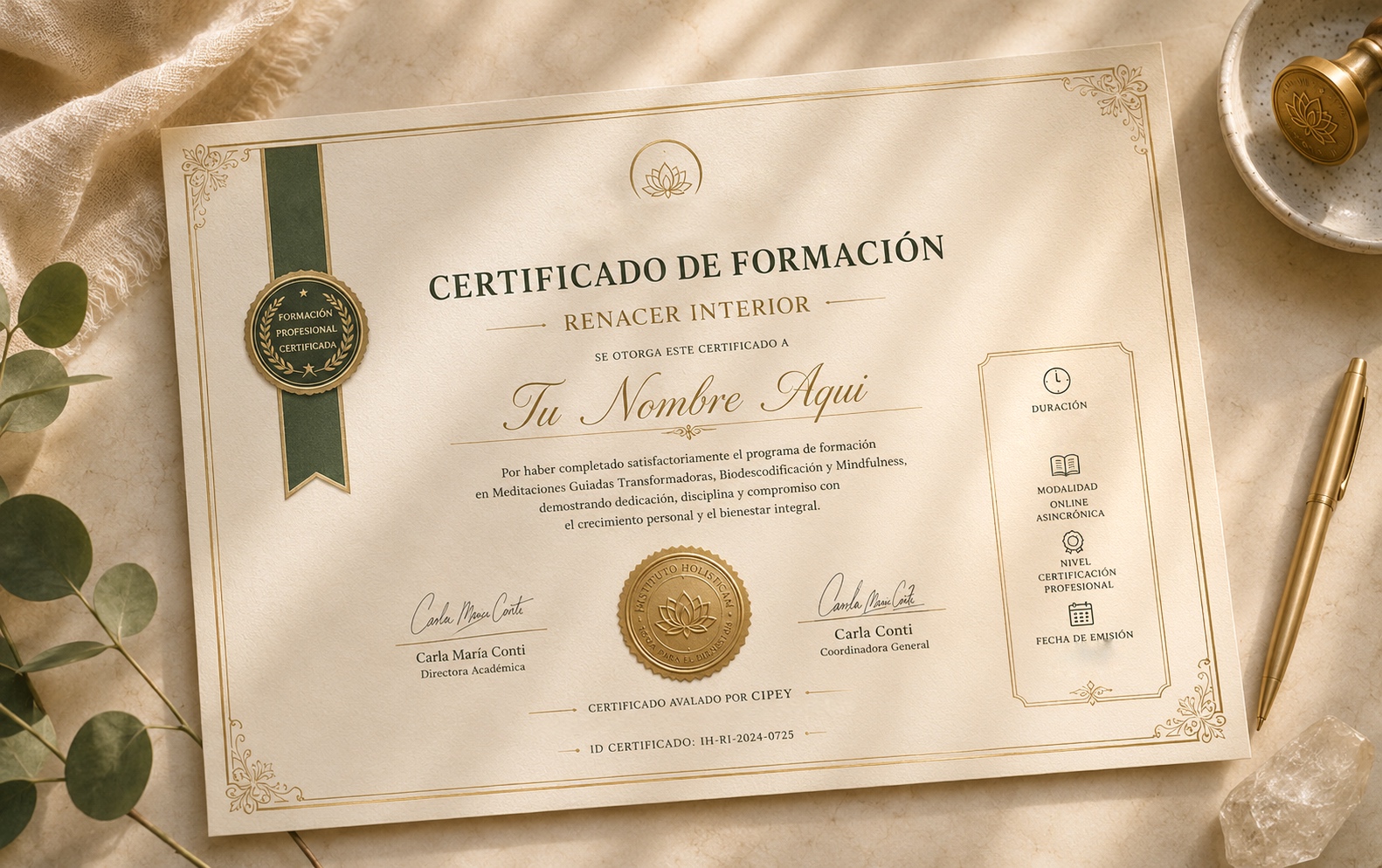 Certificado de Formaci&oacute;n &mdash; Renacer Interior