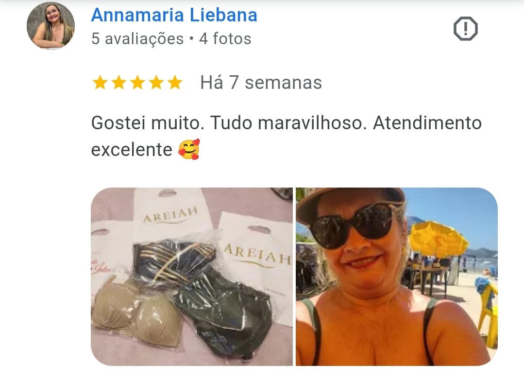 Avaliação real de cliente da AREIAH com 5 estrelas no Google