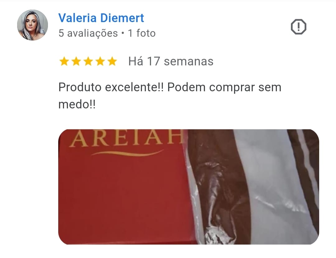 Avaliação real de cliente da AREIAH com 5 estrelas no Google
