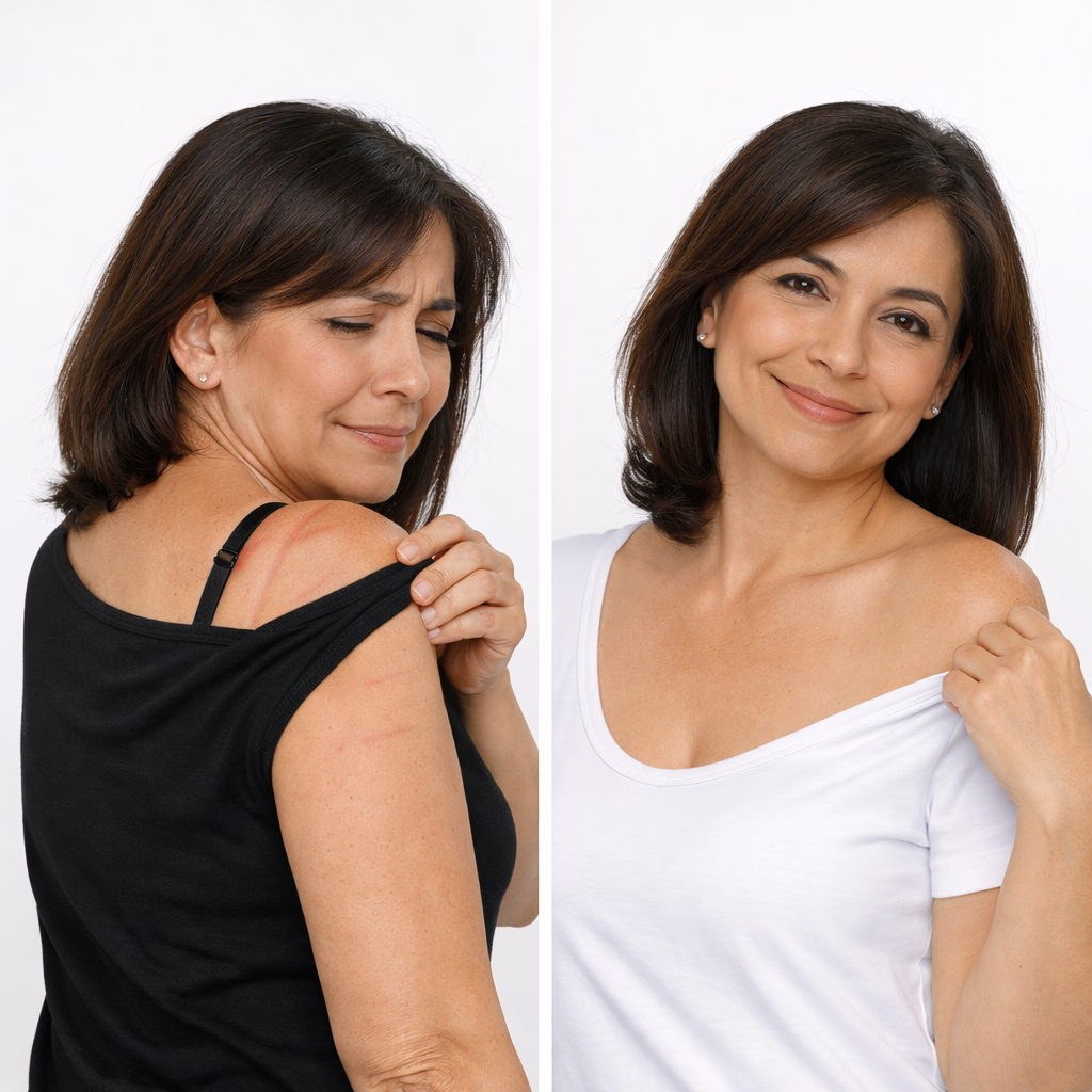 Antes y despu&eacute;s remera con top incorporado