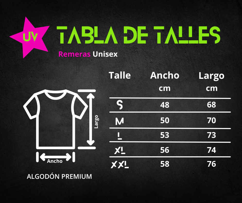 Tabla de talles Remeras Unisex