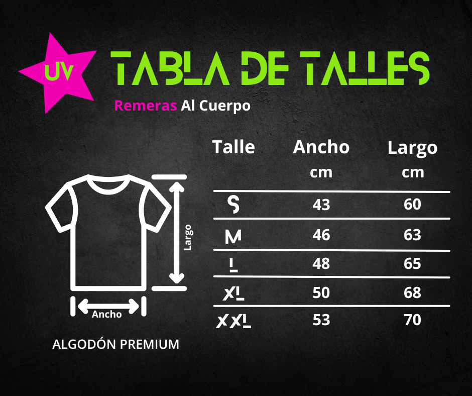 tabla de talles remeras al cuerpo (dama)