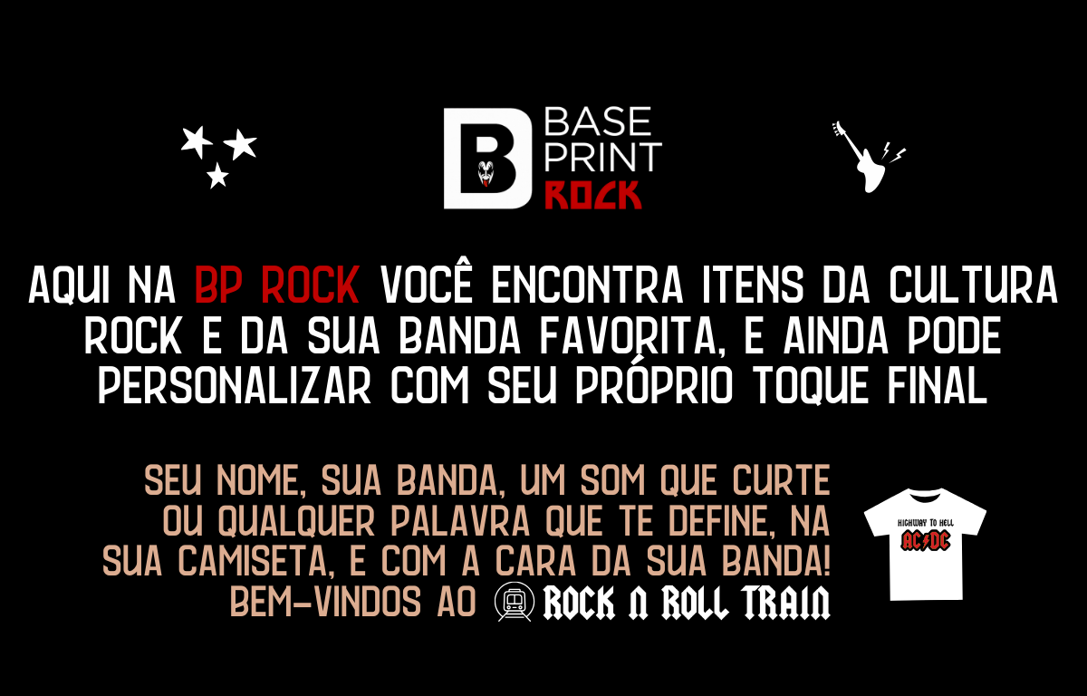 Camisetas de rock com atitude, estilo urbano e personalização exclusiva. Estampas duráveis, feitas para quem vive o rock de verdade.