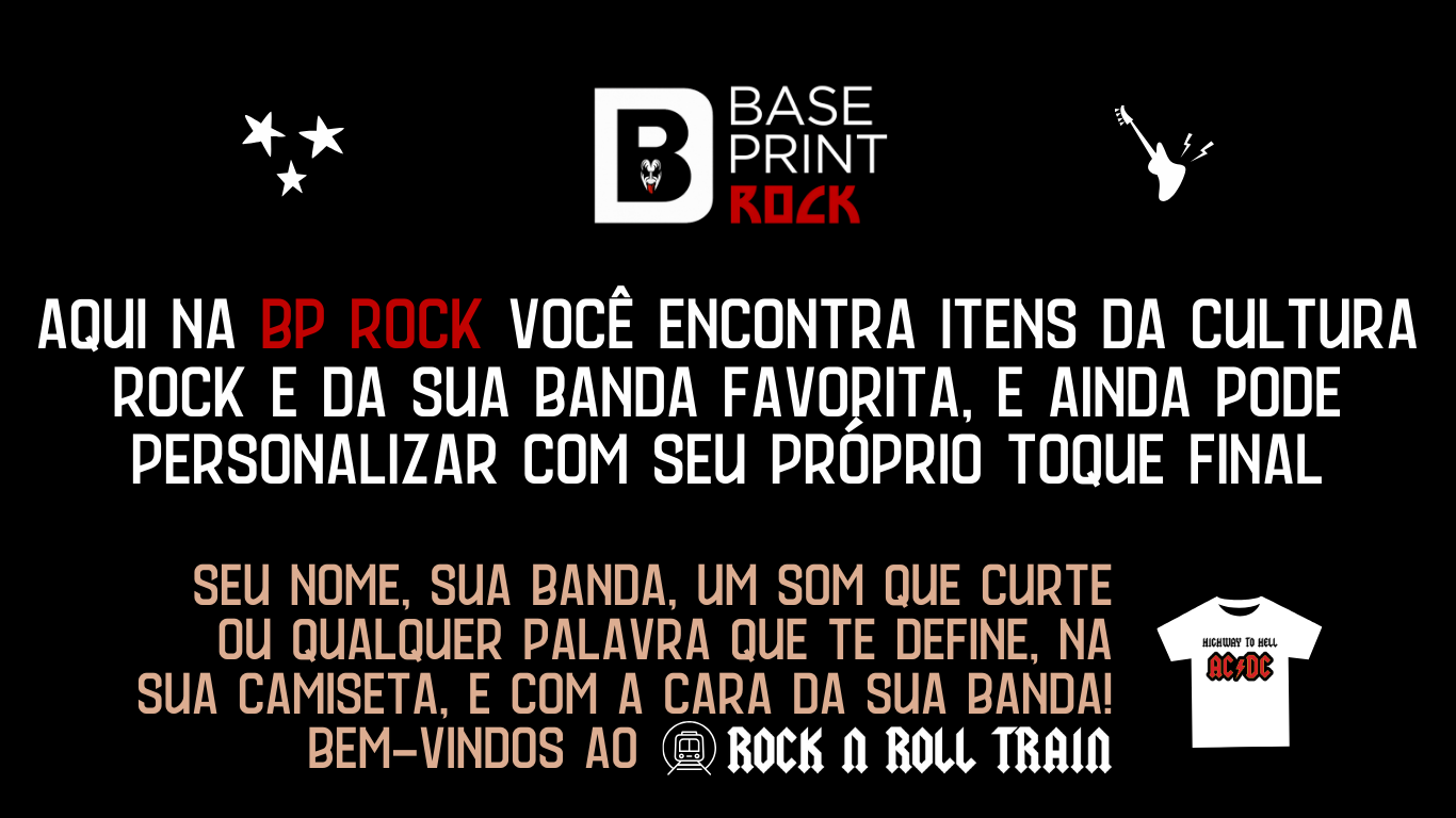 Camisetas de rock com atitude, estilo urbano e personalização exclusiva. Estampas duráveis, feitas para quem vive o rock de verdade.