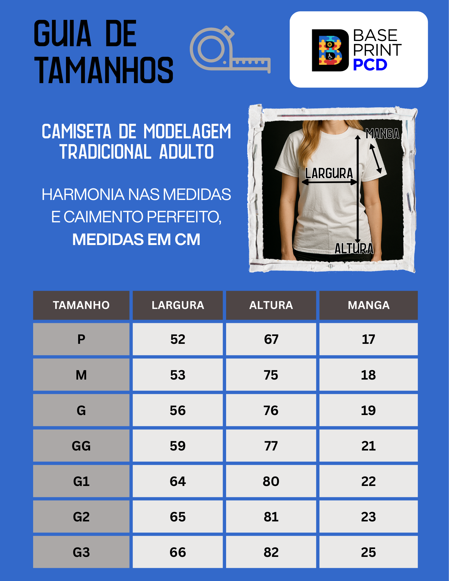 Confira suas medidas na tabela