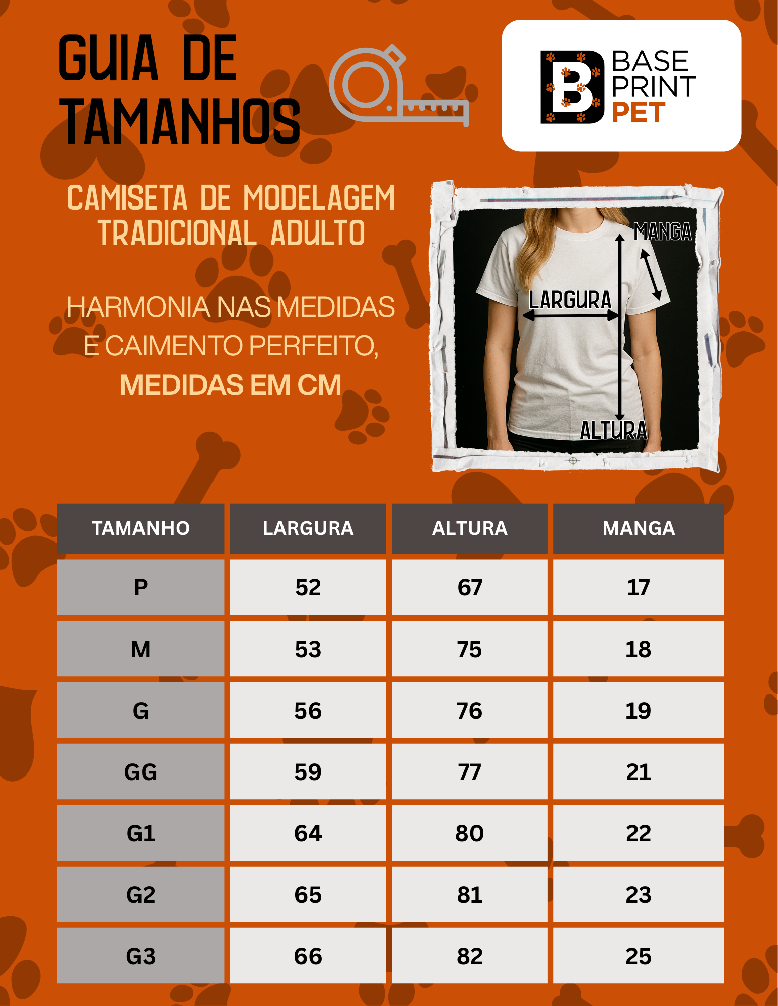 Confira suas medidas na tabela