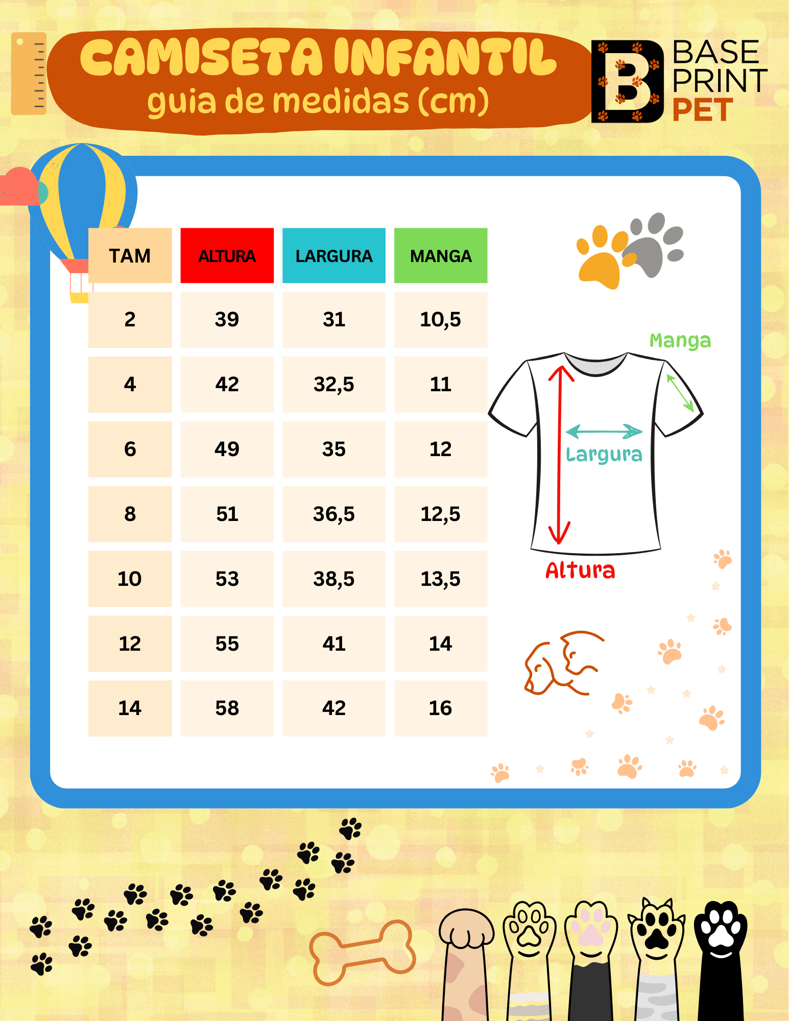 Confira suas medidas na tabela