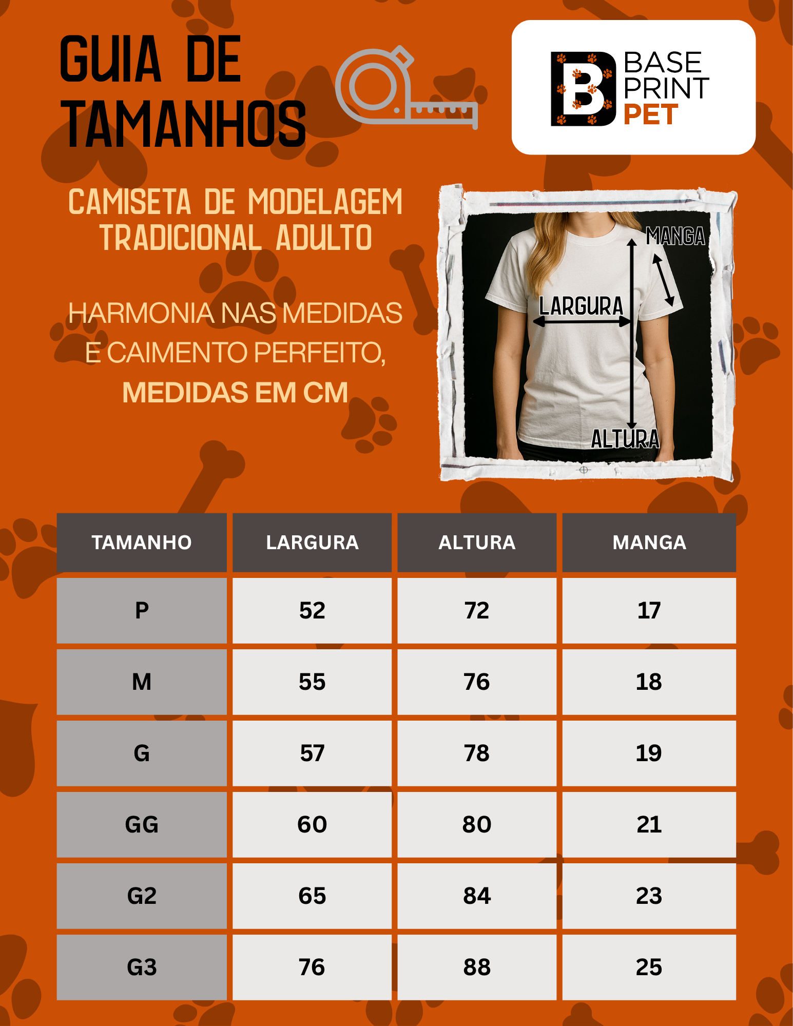 Confira suas medidas na tabela