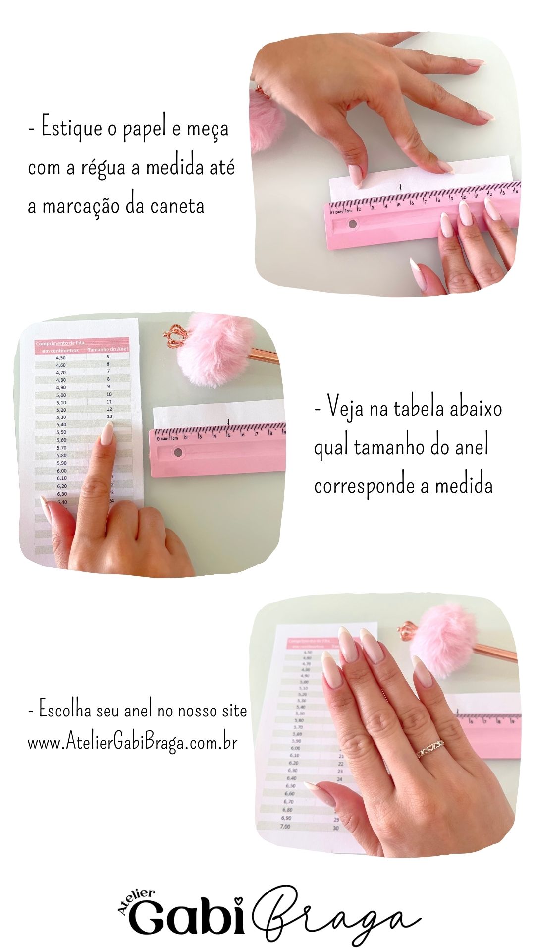 Guia para medir tamanho de anel usando um método caseiro com fita de papel e régua