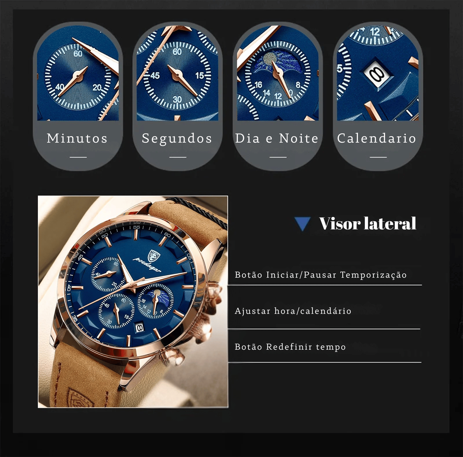 Poedagar esportes de luxo masculino relógio quartzo à prova à prova dwaterpro