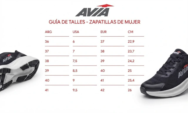 Gu&iacute;a de talles Avia zapatillas mujer