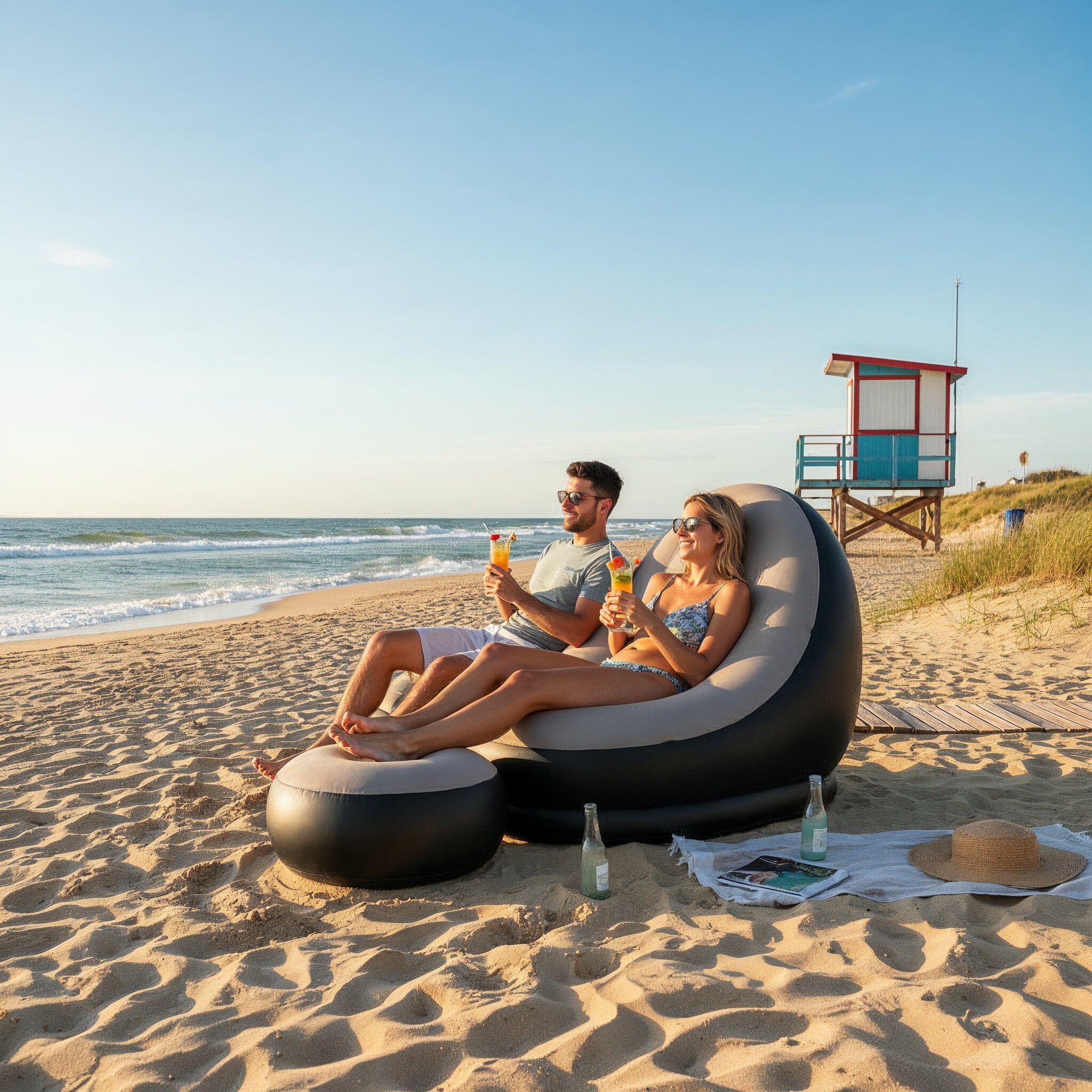 Sillón inflable con apoya pies