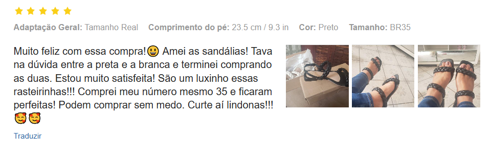 Coment&aacute;rio de cliente Bia Cal&ccedil;ados 01