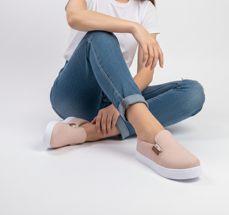 Slip On Feminino Nude com Detalhe em Zíper Bia Calçados