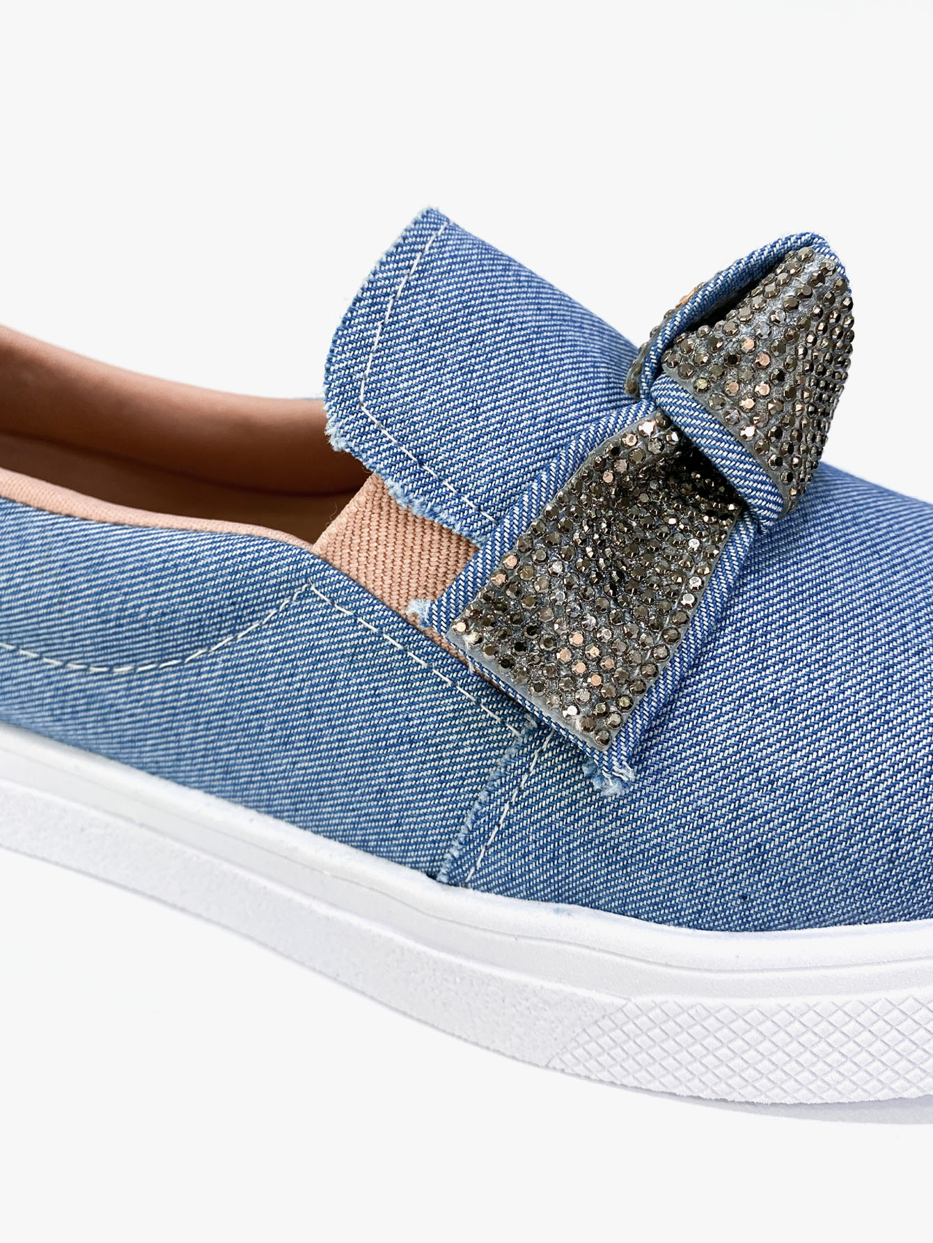 Detalhes do Slip On Jeans Laço Strass Bia Calçados