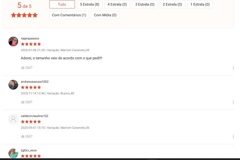Avalia&ccedil;&atilde;o de cliente Bia Cal&ccedil;ados