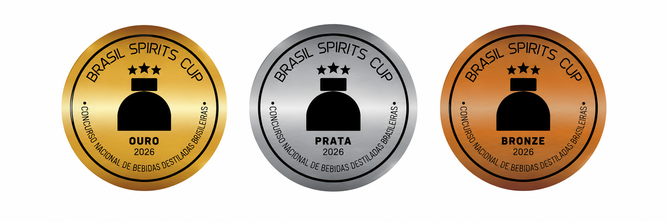 Medalhas de ouro, prata e bronze do Brasil Spirits Cup 2026
