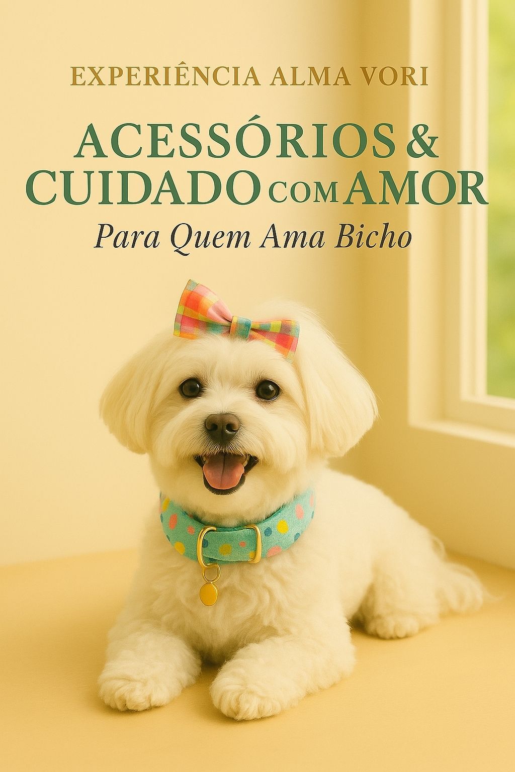 Imagem da seção Após a Sua Compra da Alma Vori, sub-nicho Acessórios & Cuidado com Amor, mostrando um cão claro deitado sobre manta bege, simbolizando a coleção Para Quem Ama Bicho.