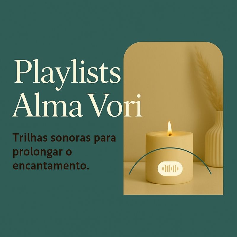 Capa da seção Playlists Alma Vori. Tons neutros e luz suave, transmitindo calma e equilíbrio. Para a Experiência Pós Compra na Alma Vori.