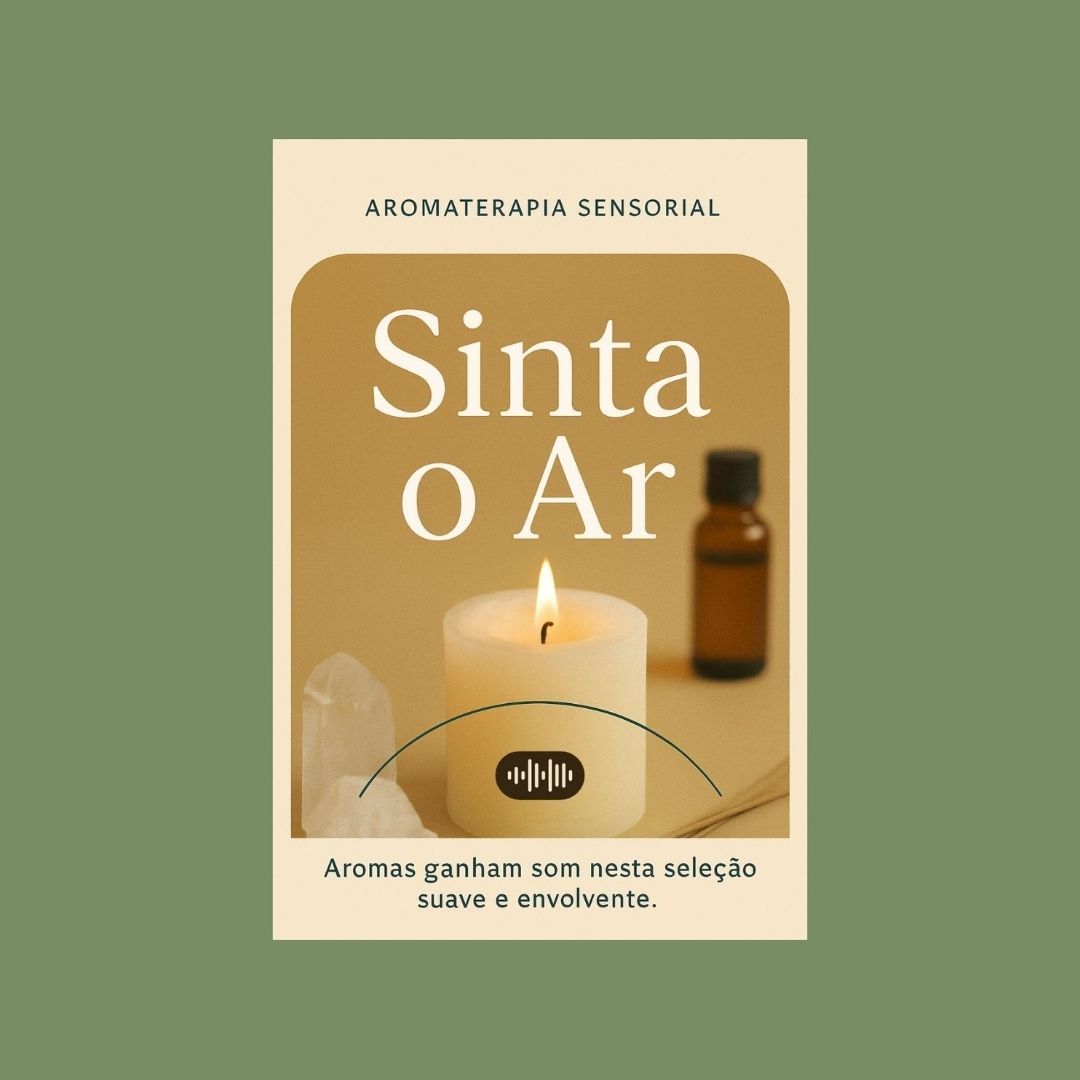 Capa da playlist Alma Vori – Aromaterapia Sensorial: Sinta o Ar. Tons neutros, difusor soltando vapor e luz suave, transmitindo calma e equilíbrio.