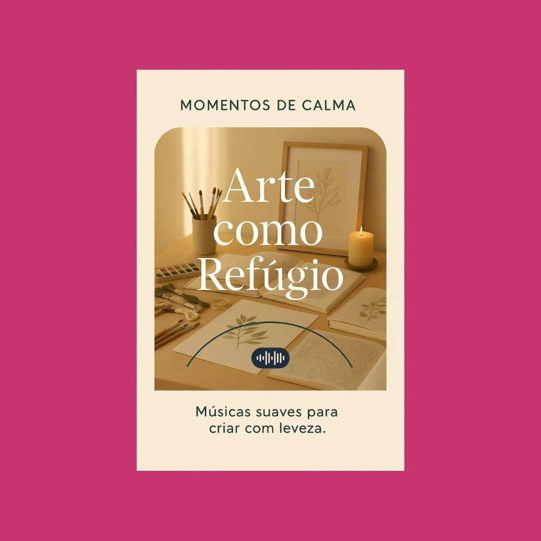 Capa da playlist Alma Vori – Momentos de Calma: Arte como Refúgio. Caderno e lápis sobre mesa de madeira, luz da manhã e atmosfera introspectiva.