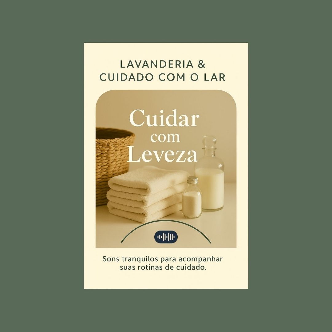Capa da playlist Alma Vori – Lavanderia & Cuidado com o Lar: Cuidar com Leveza. Cestos e frascos de vidro sob luz natural — rotina transformada em ritual.