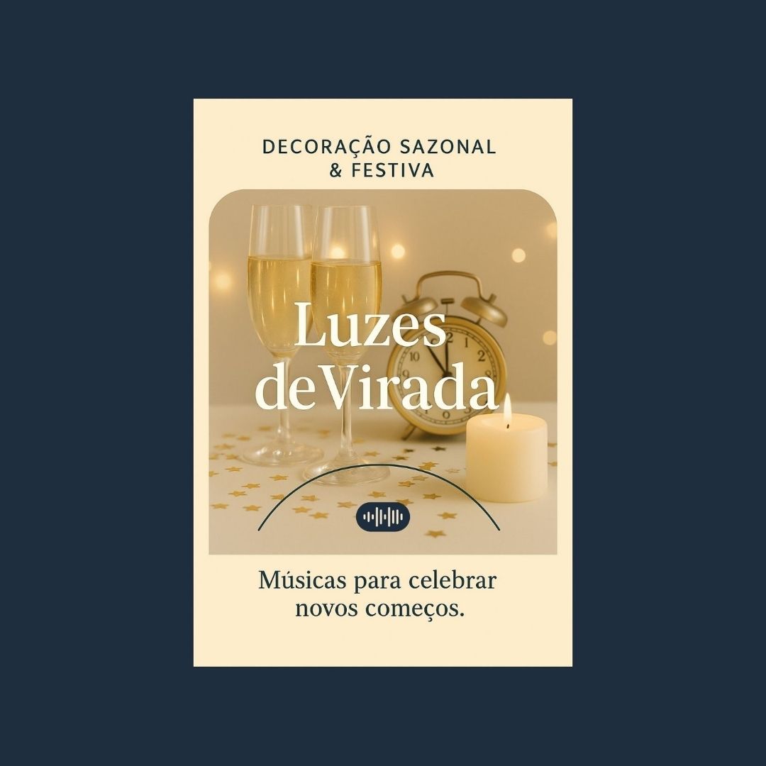 Capa da playlist Alma Vori – Decoração Sazonal & Festiva: Luzes de Virada. Taças de champagne, mesa minimalista decorada para celebração do ano novo.