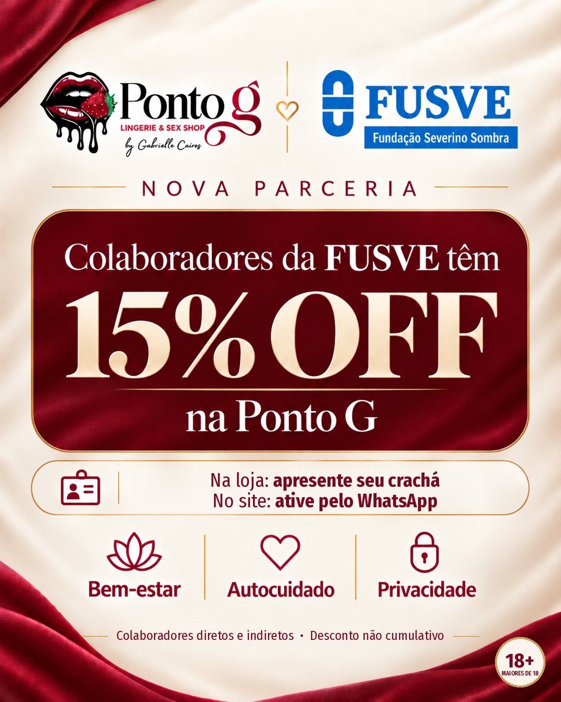 Parceria Ponto G e FUSVE: 15% OFF para colaboradores diretos e indiretos