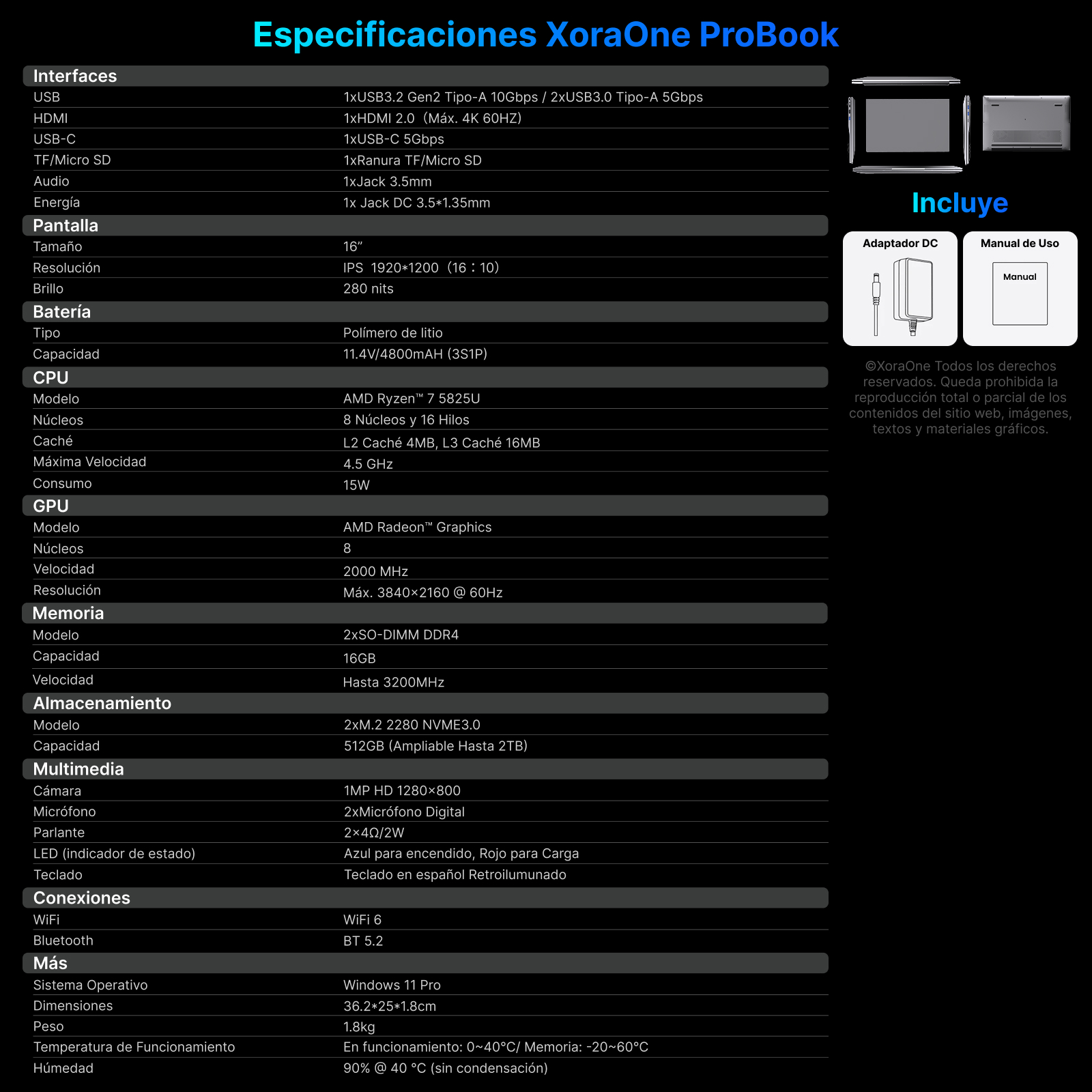 especificaciones xoraone probook