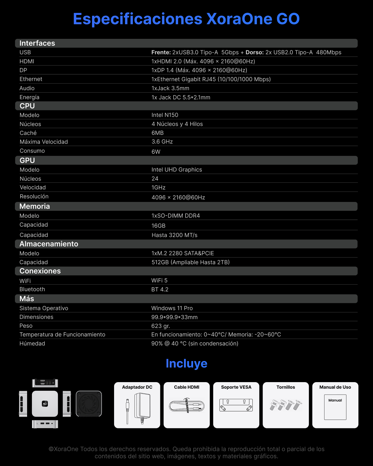 Especificaciones xoraone go