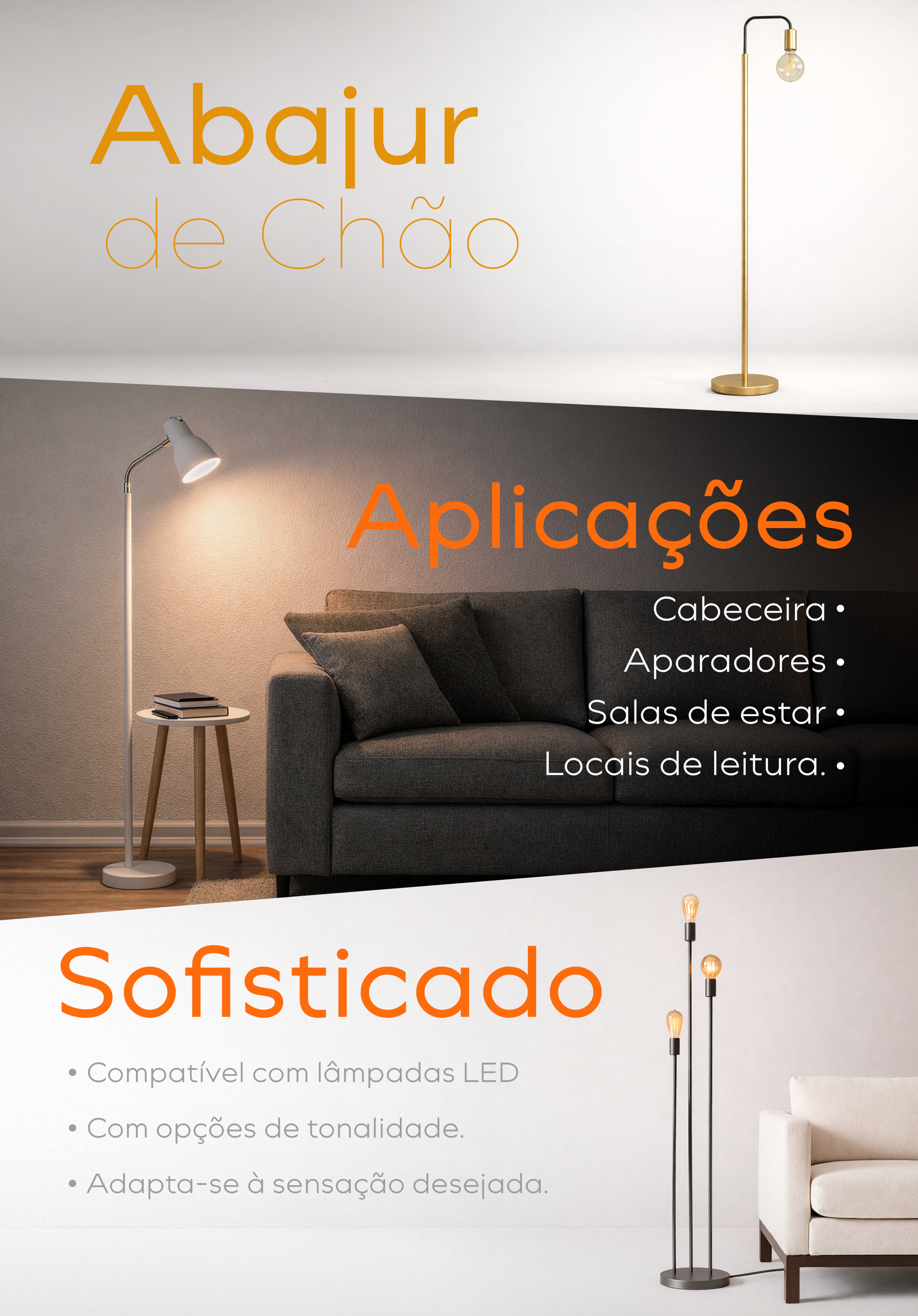 Sabe quando o ambiente parece completo, mas ainda falta um detalhe para trazer calor, personalidade e funcionalidade? Essa &eacute; a miss&atilde;o da Luminaria de Chao com haste Flexivel &mdash; transformar cada canto da sua casa em um espa&ccedil;o mais aconchegante, pr&aacute;tico e com muito estilo.  Com estrutura em Aluminio e acabamento impec&aacute;vel, essa Luminaria &eacute; a escolha ideal para quem deseja uma ilumina&ccedil;&atilde;o vers&aacute;til sem abrir m&atilde;o da est&eacute;tica. O grande diferencial est&aacute; na Flexivel, que permite direcionar a luz com facilidade: seja para leitura, relaxamento ou para criar uma atmosfera acolhedora e elegante no ambiente.  Seja na sala de estar, no quarto, no Escritorio ou at&eacute; mesmo na sala de TV, ela n&atilde;o s&oacute; ilumina &mdash; ela completa o ambiente. Perfeita para quem deseja criar um cantinho de leitura estiloso, destacar objetos de decora&ccedil;&atilde;o ou simplesmente deixar a luz mais pr&oacute;xima de onde voc&ecirc; estiver.  Por que voc&ecirc; vai querer ter uma?  - Design elegante e moderno, que combina com diversos estilos de decora&ccedil;&atilde;o. - Haste Flexivel cromada, que permite posicionar a luz como preferir. - Ilumina&ccedil;&atilde;o Direcionavel, ideal para leitura, foco ou ambienta&ccedil;&atilde;o suave. - Acabamento premium em Aluminio, dispon&iacute;vel em diferentes cores. - Fio discreto embutido, que sai pela base, mantendo a est&eacute;tica limpa. - Base est&aacute;vel e resistente &mdash; seguran&ccedil;a e sofistica&ccedil;&atilde;o.  Para quem &eacute; essa Luminaria?  Para quem ama ler antes de dormir, criar atmosferas com luz indireta, ou precisa de uma fonte de luz funcional para tarefas no home office. Tamb&eacute;m para quem valoriza o design funcional e quer transformar a ilumina&ccedil;&atilde;o em parte da decora&ccedil;&atilde;o.  Especifica&ccedil;&otilde;es T&eacute;cnicas:  Altura Total: 1,35 metros (25 cm haste de ferro cromado Flexivel). Base Inferior: 20 cm de di&acirc;metro. Copo Superior: Comprimento: 16 cm / Di&acirc;metro: 11 cm. Indica&ccedil;&atilde;o de uso: Interno. IP (Grau de prote&ccedil;&atilde;o da pe&ccedil;a): IP20 &ndash; Utilizar em ambientes internos. Fio: Aproximadamente 1,20 m. Material: Aluminio. Lampada: Incandescente, Eletr&ocirc;nicas ou LED (N&atilde;o Inclusa). Tens&atilde;o: Bivolt. Tipo de acendimento: Liga / Desliga na base Superior do produto. Peso: 5.500Kg. Pot&ecirc;ncia da Lampada (recomendada): at&eacute; 60w. Soquete: E-27. Obs: O fio do produto passa interno pelo tubo e sai pela base. Quantidade de Lampadas utilizadas: 1 (N&atilde;o incluso na pe&ccedil;a).