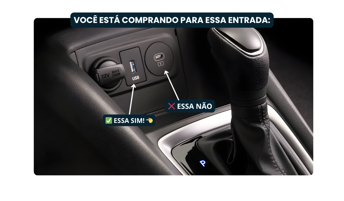 Entrada USB-A tradicional do carro