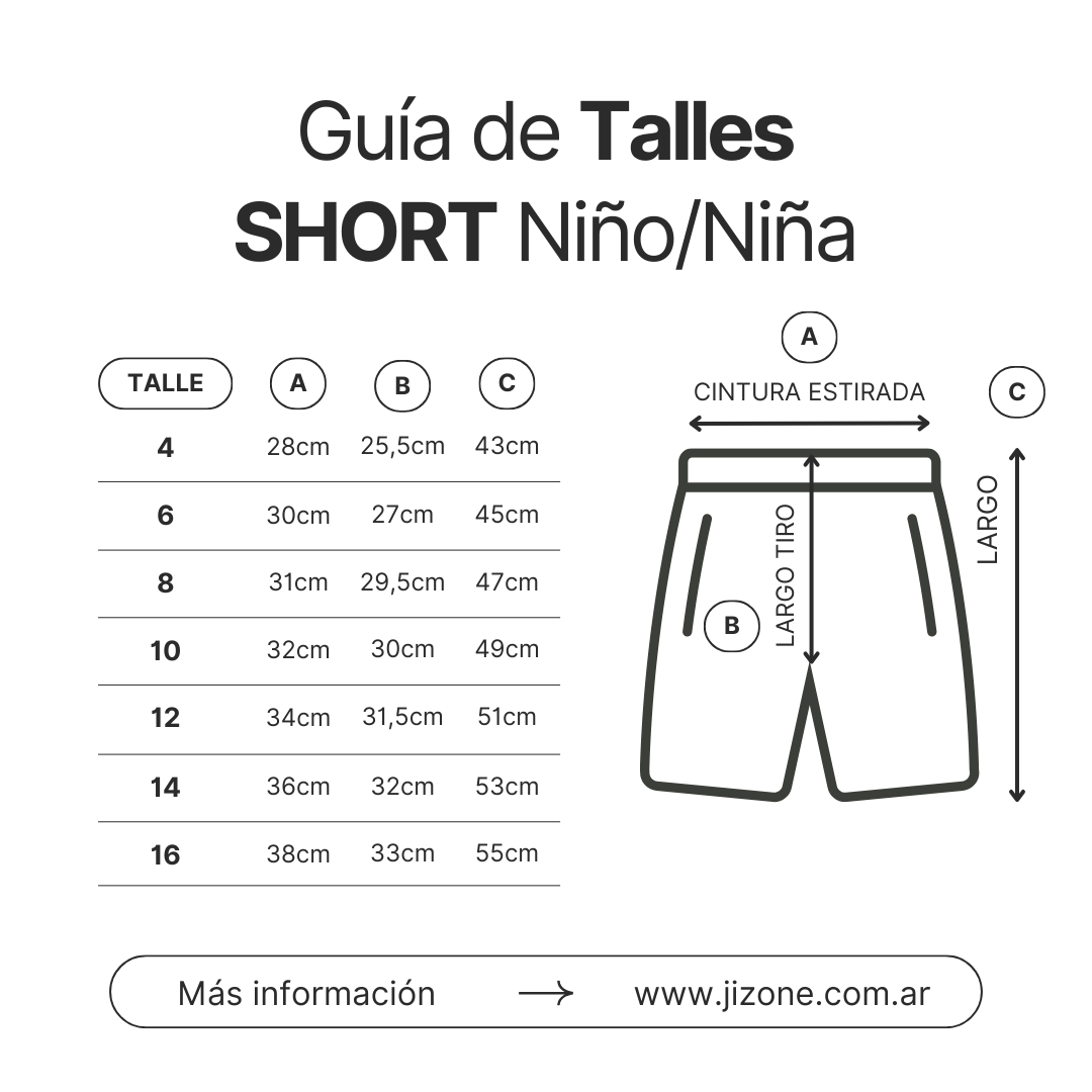 Guia de Talles Shorts Nino Nina