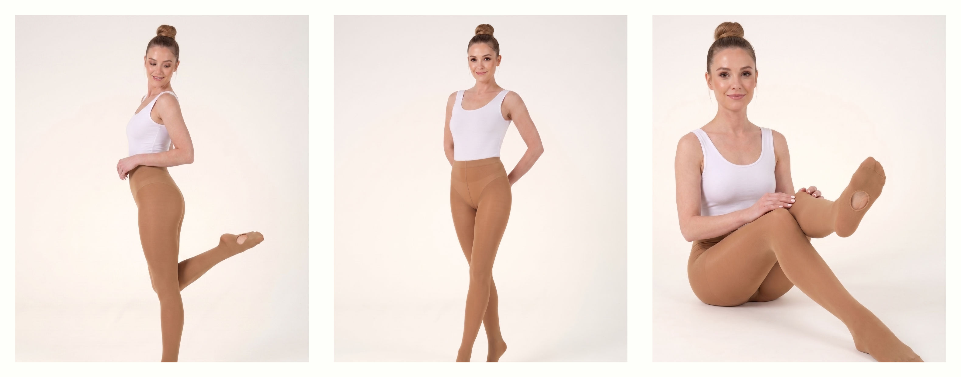 Bailarina em pose com meia-calca conversivel
