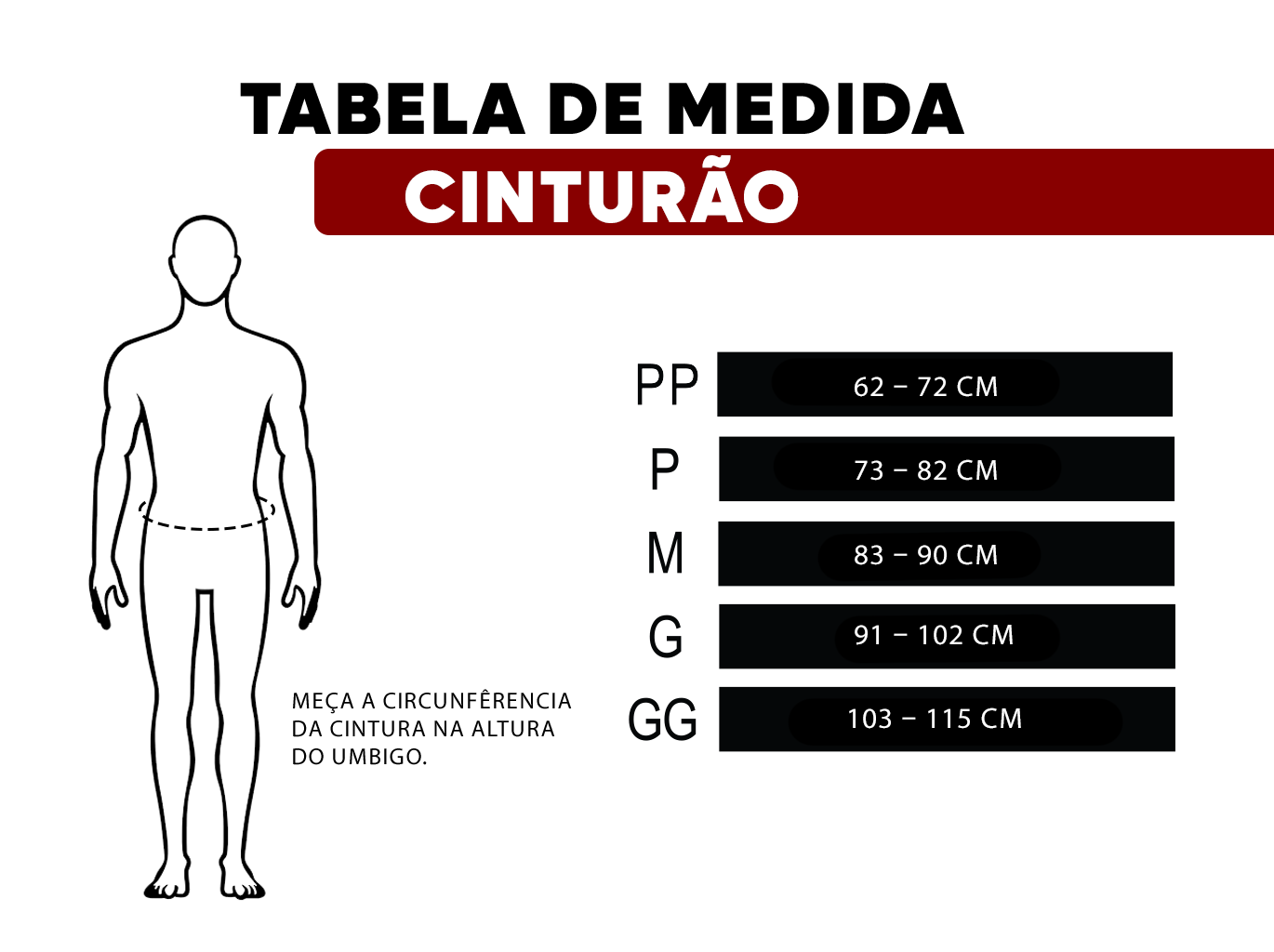 Tabela de Medida para os Cinturões NC Extreme