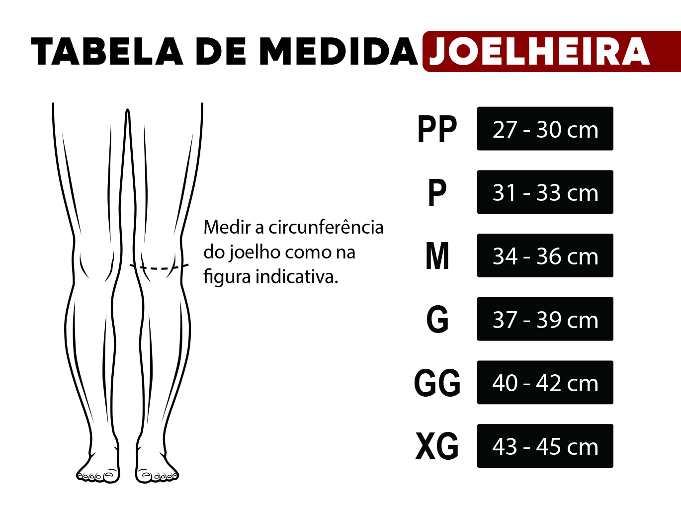 Tabela de Medida para as Joelheiras NC Extreme