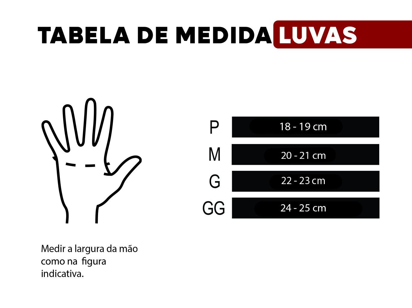 Tabela de Medida para as Luvas NC Extreme