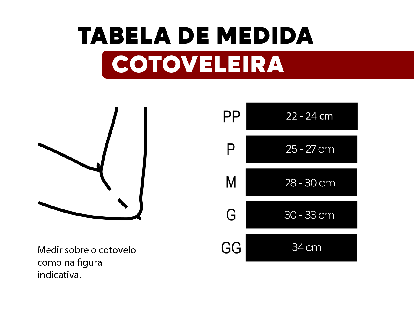 Tabela de Medida para as Cotoveleiras NC Extreme
