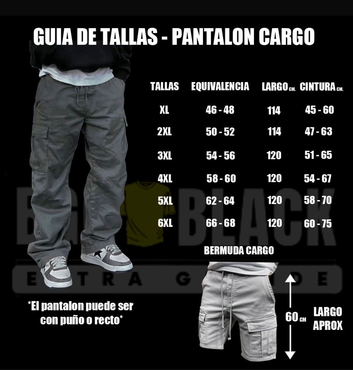 Guía de tallas pantalón cargo