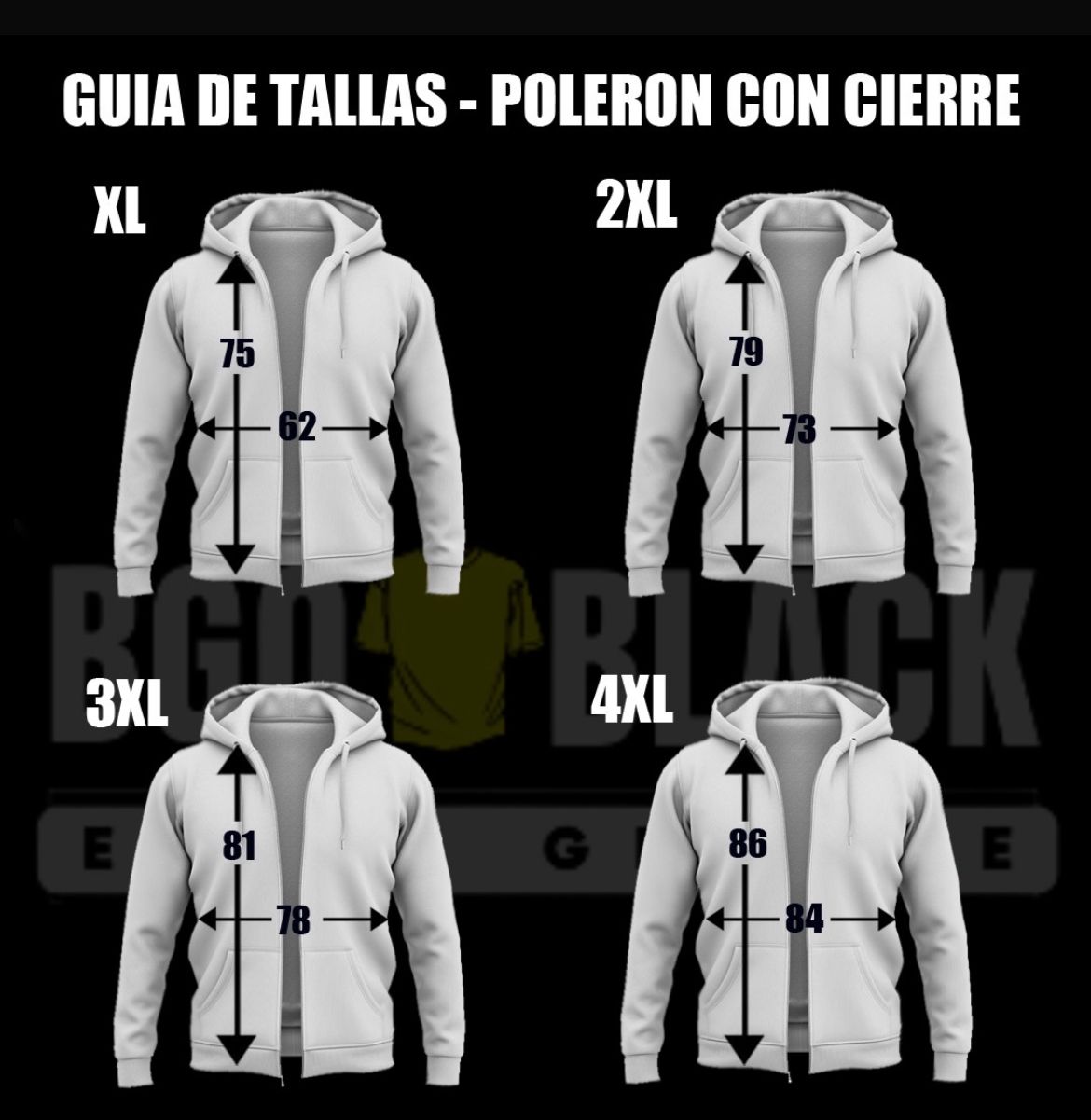 Guía de tallas polerón con cierre