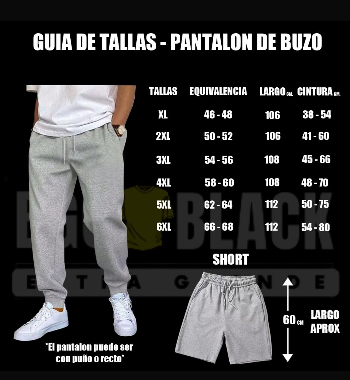 Guía de tallas pantalón de buzo