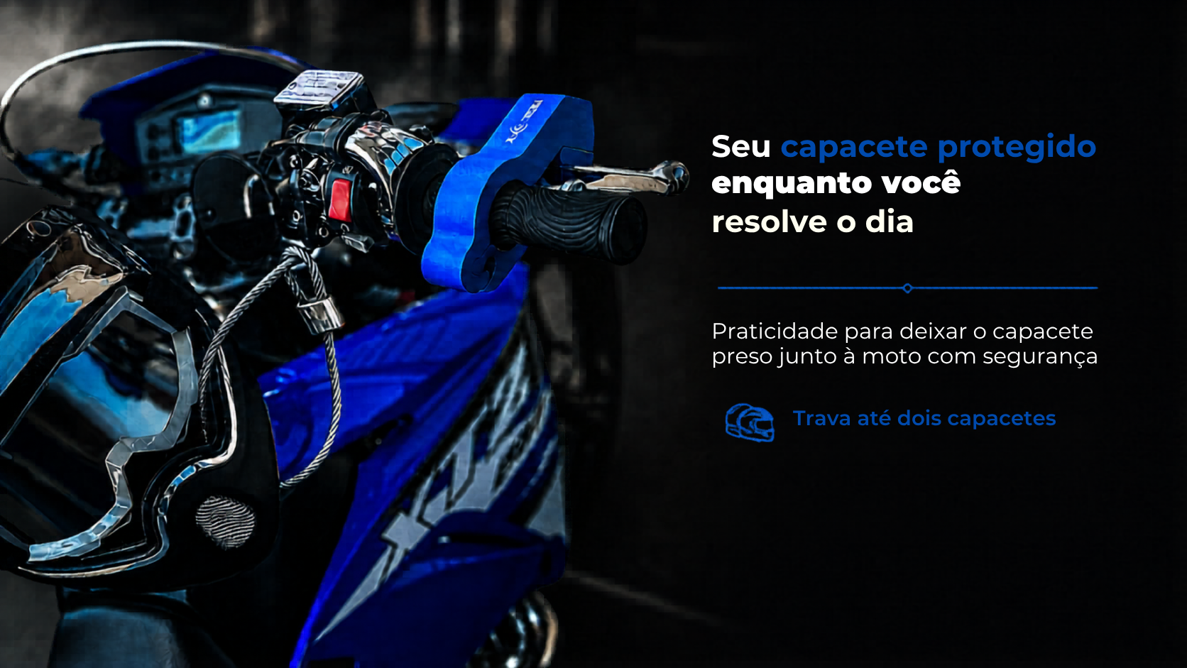 Capacete preso junto à moto com a trava de capacete TeckLock